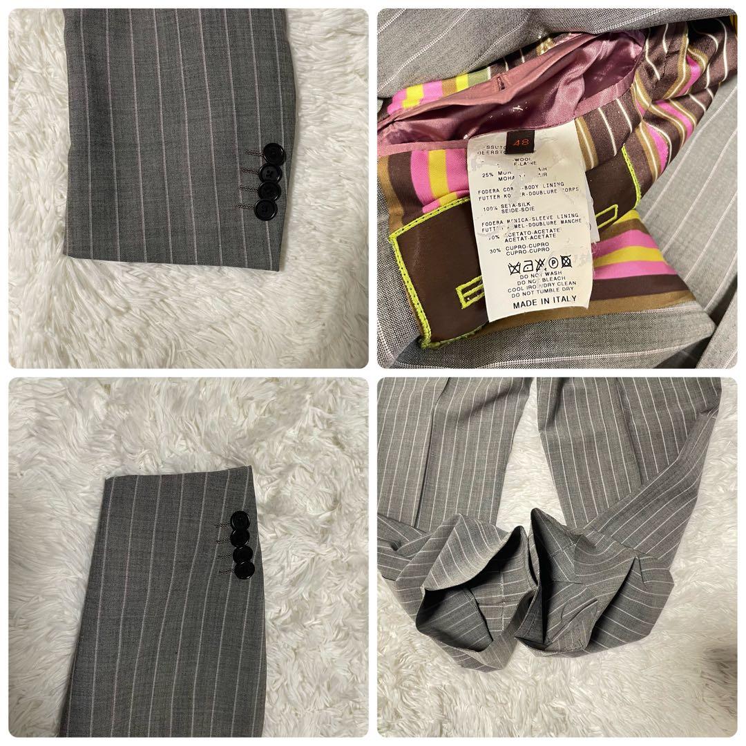 美品/ L相当　エトロ スーツ ストライプ　好配色　グレー　背抜き　イタリア製