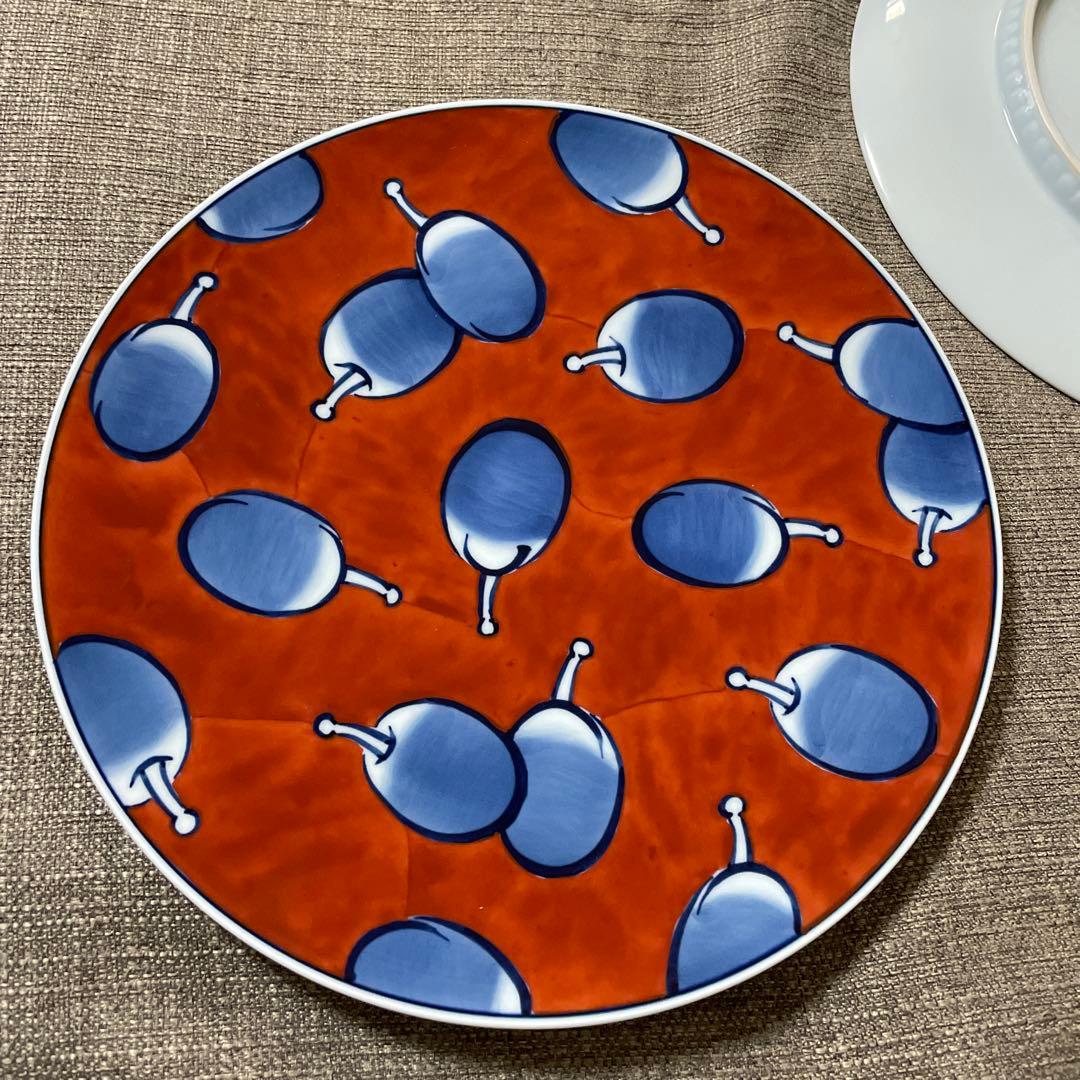 源右衛門窯 染赤濃プルーン文 ペア大皿 27.3cm ゲンエモン 有田焼 2枚