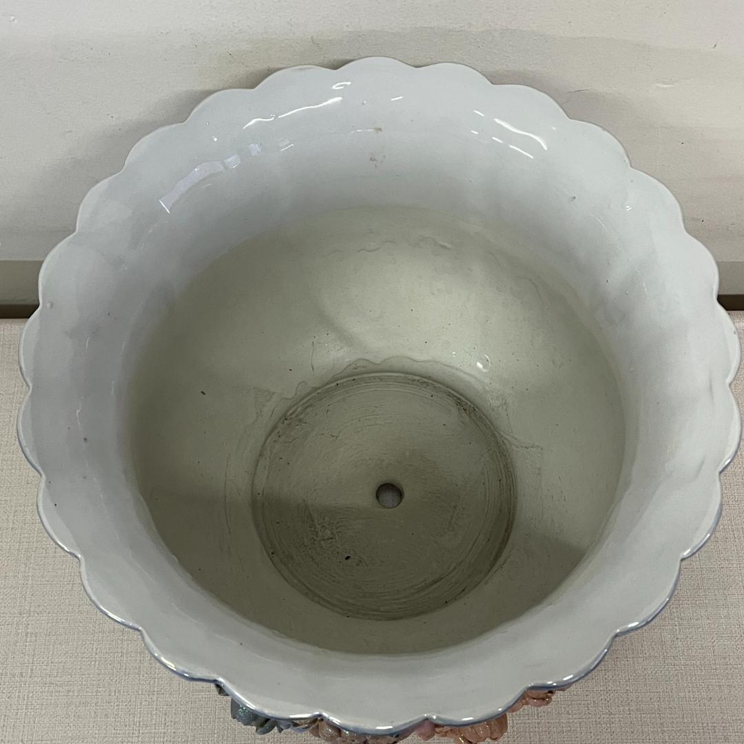 79 立体的 陶花 フラワースタンド 花台 高さ約80cm ブルー オーロラ調