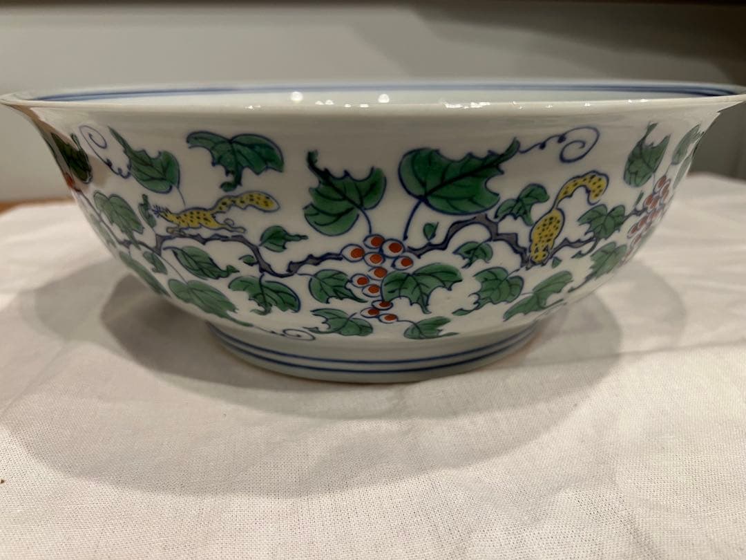 星賢二　彩磁葡萄文大鉢　共箱　桐箱