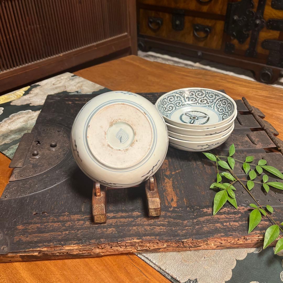 A914 古伊万里　染付　蛸唐草紋様　膾皿　5枚