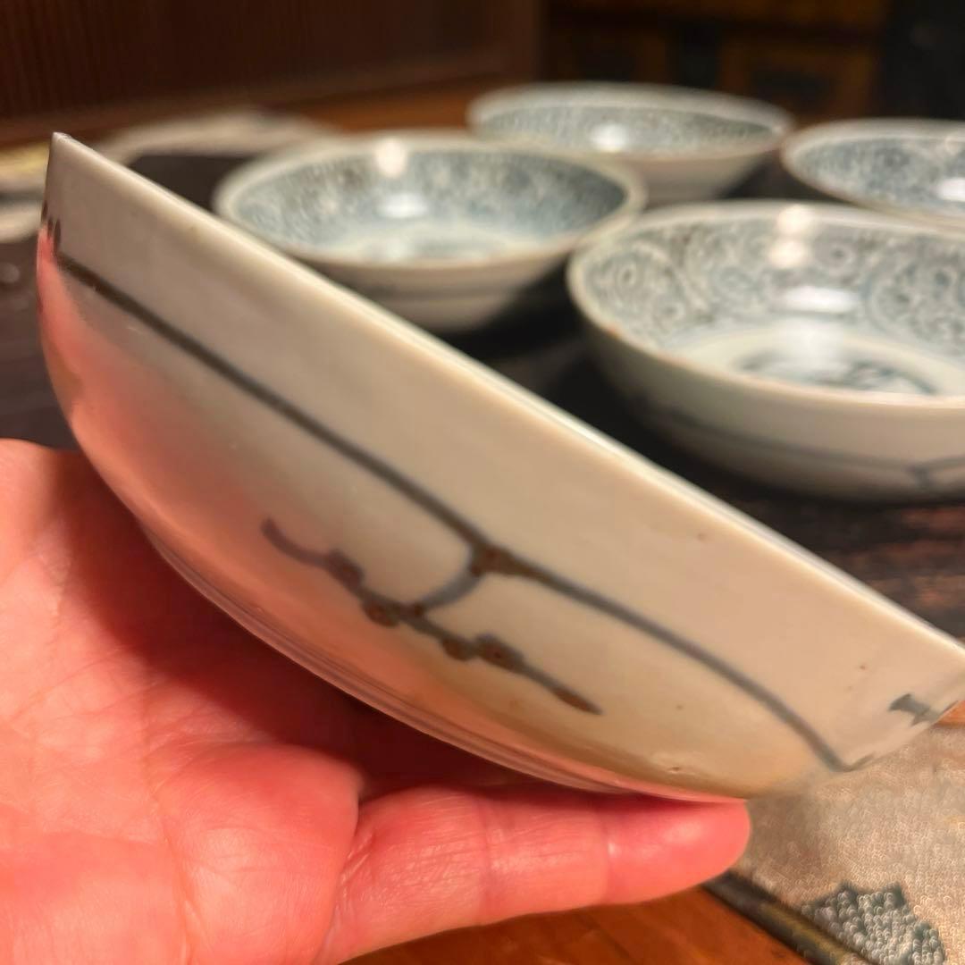 A914 古伊万里　染付　蛸唐草紋様　膾皿　5枚