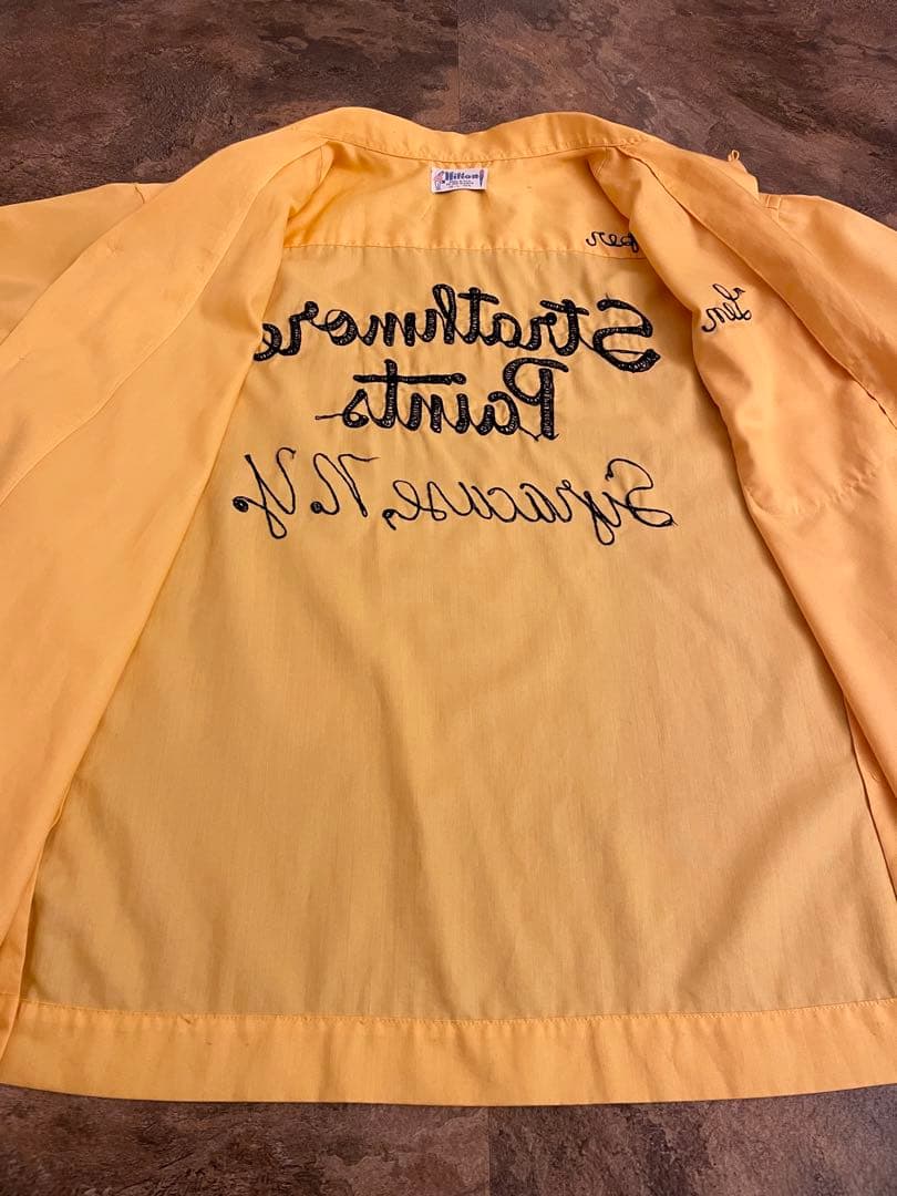 70s HILTON（ヒルトン）青タグ ボーリングシャツ 豪華刺繍 L