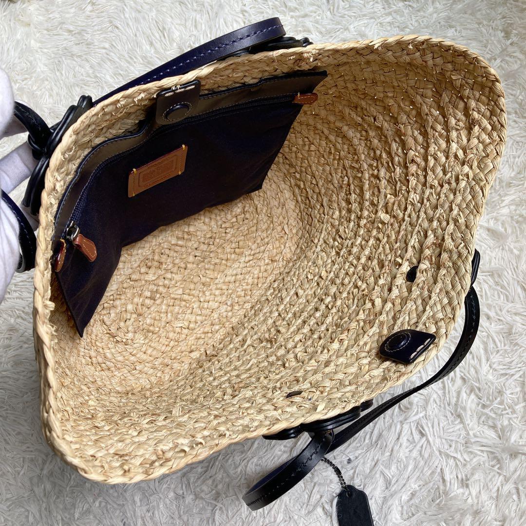 【極美品】COACH コーチ 68610 ラフィアトートバッグ フラワー 花柄