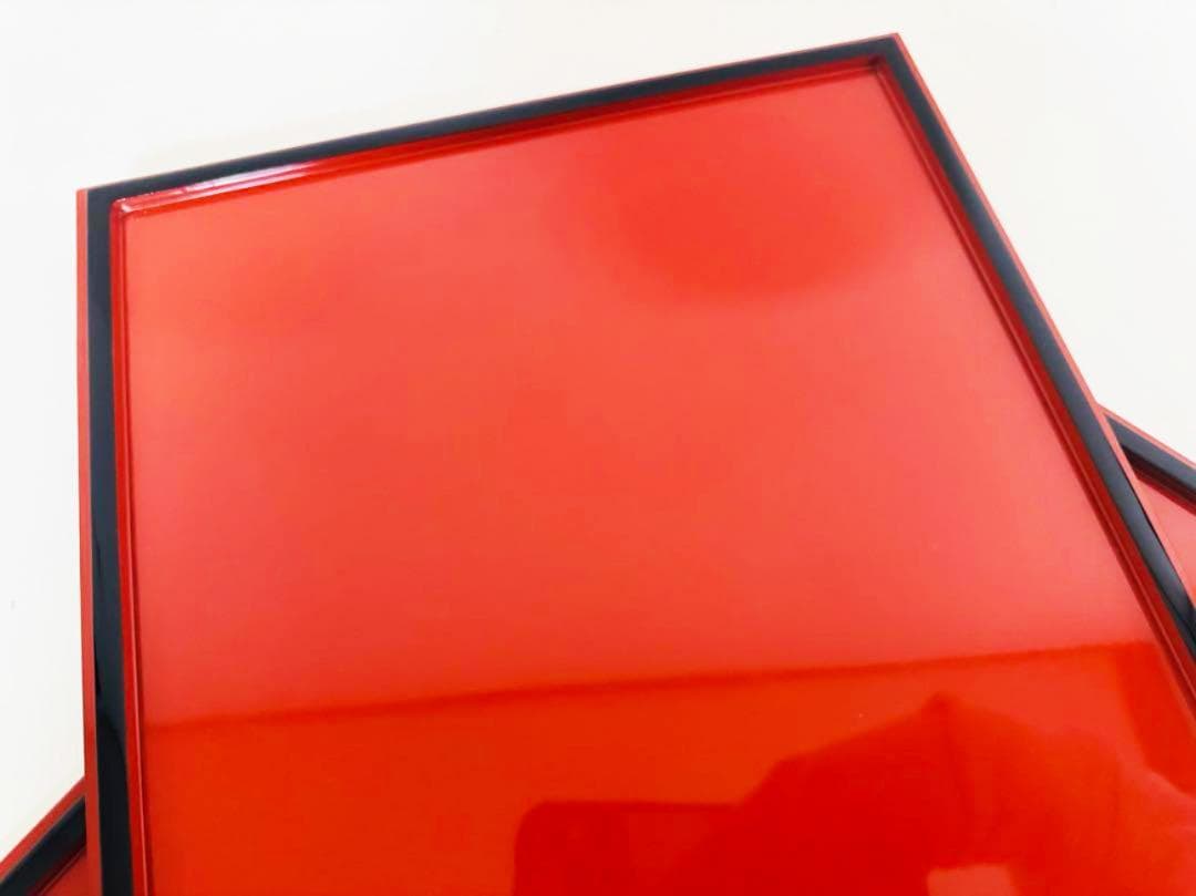 輪島塗最高峰 慶塚 作 天然木 漆塗 朱塗 長手卓上膳 懐石膳 会席膳 3枚