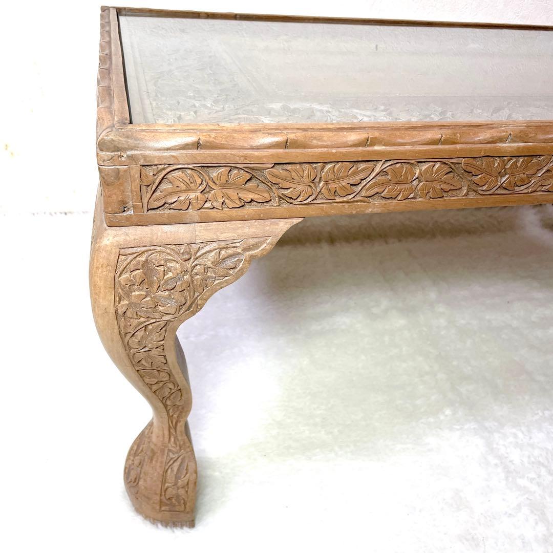 アンティーク 猫脚 猫足 家具 アジアン ローテーブル ガラス板83×45×37