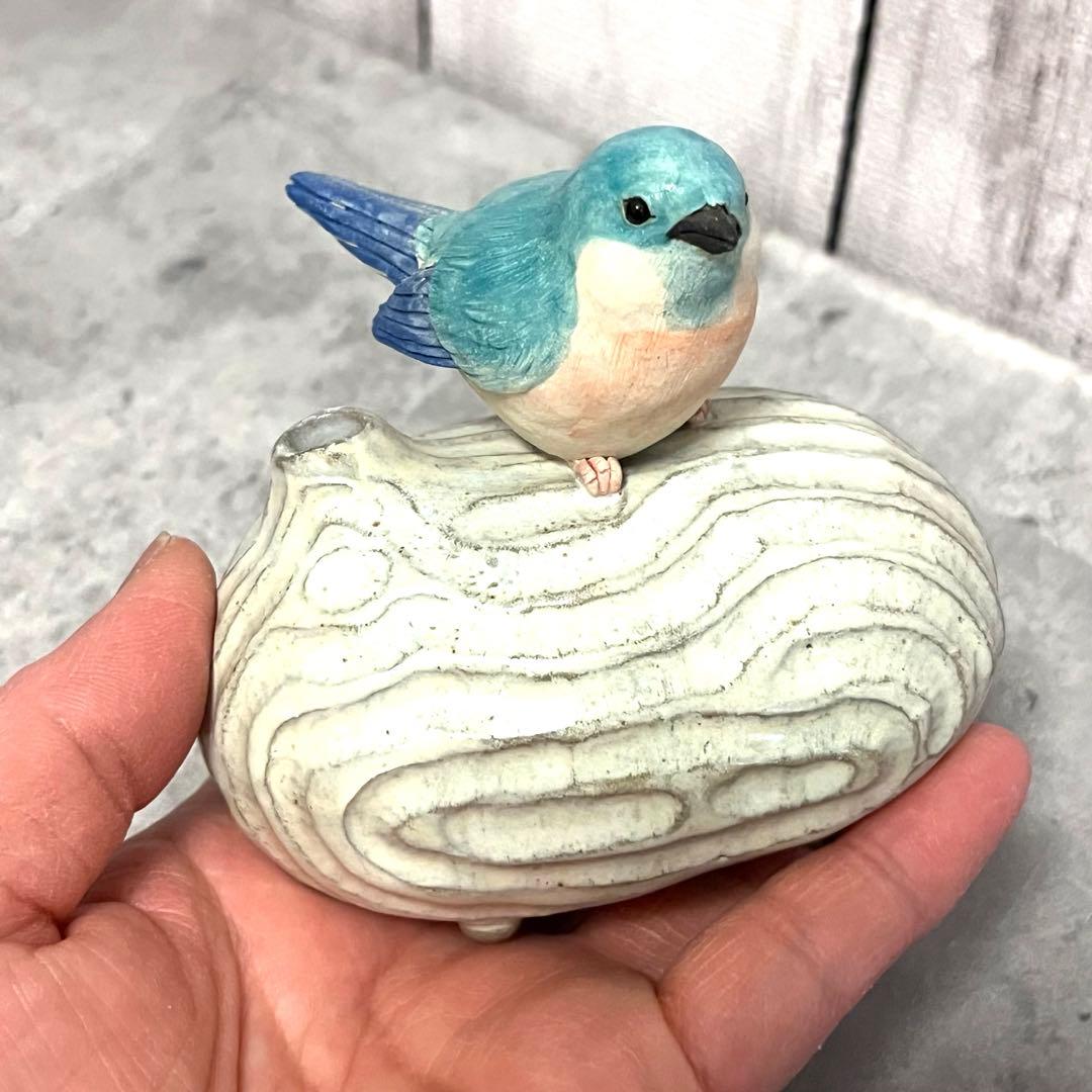 小鳥の一輪挿し　花瓶　ゆとり炉　青い鳥