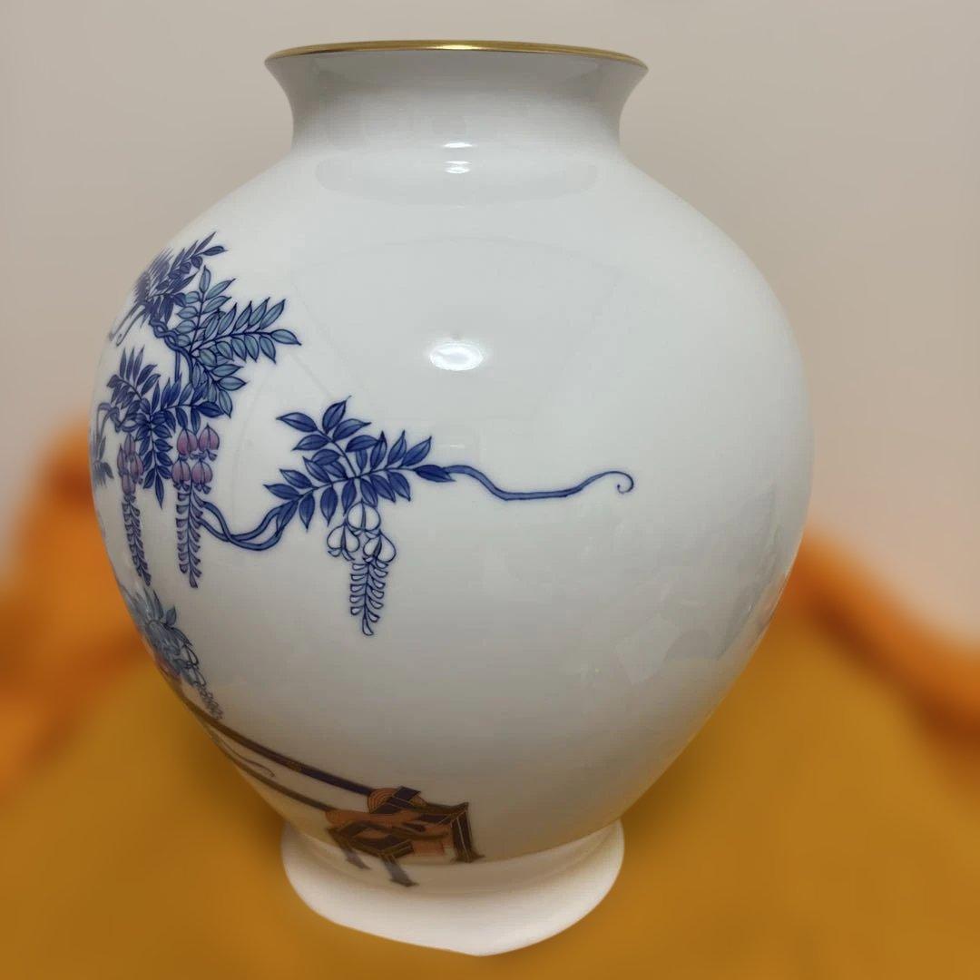 香蘭社 染錦花車 花瓶 磁芸工房謹製 金彩 花器 有田焼 壺 花入箱付き