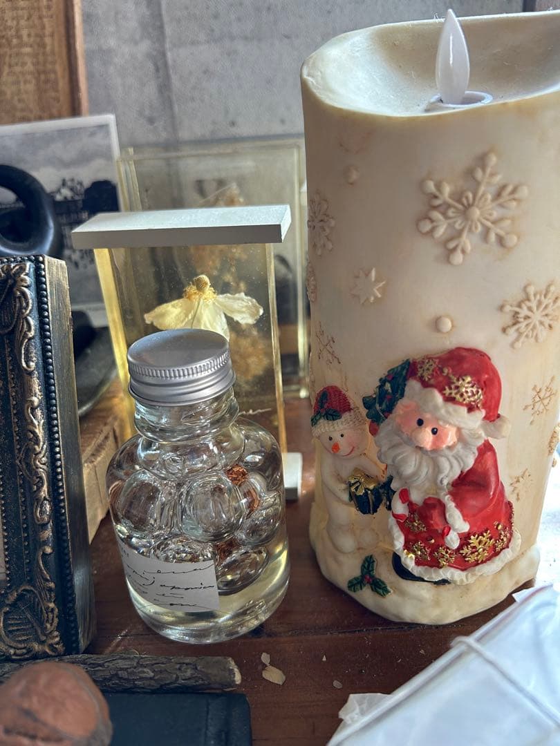 アンティーク風 サンタ スノーマン 雪の結晶 キャンドル ライト 北欧
