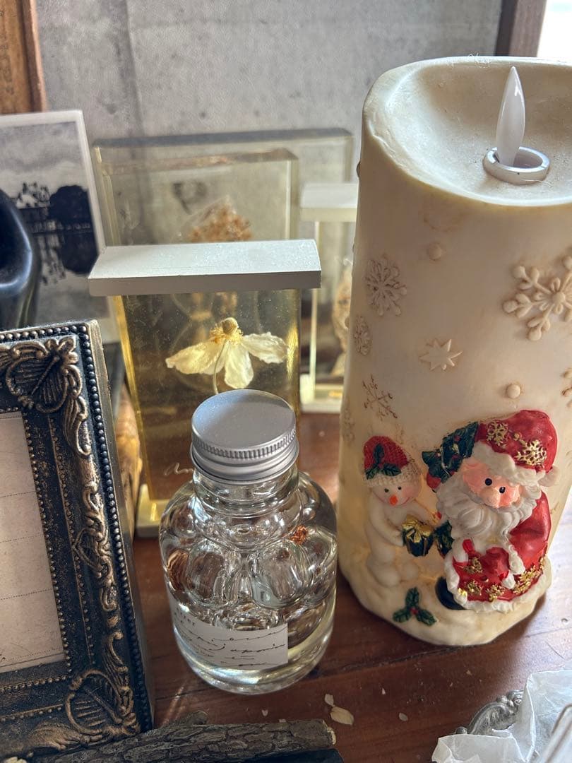 アンティーク風 サンタ スノーマン 雪の結晶 キャンドル ライト 北欧