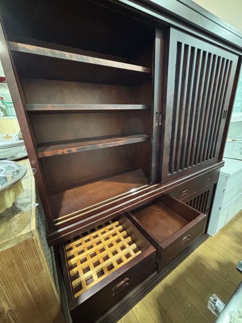 T52 木製食器棚 ダークブラウン