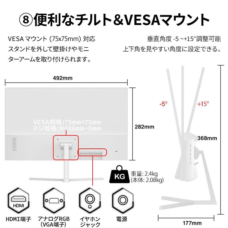 【新品未使用】cocopar 薄型モニター 白 HG-238W