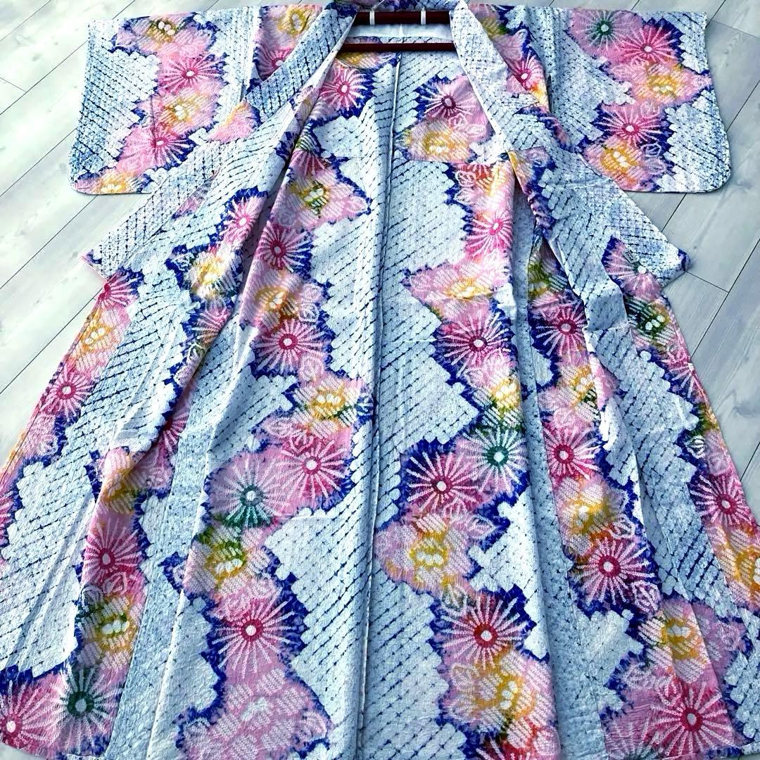 有松絞り・蜘蛛絞り　ますいわ屋　手縫い上質浴衣　花模様　絞り浴衣No.2-180