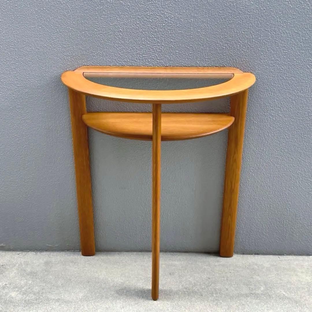 北欧調 コンソールデスク 日進木工 ガラス天板 木製 オーク 机 下棚付き