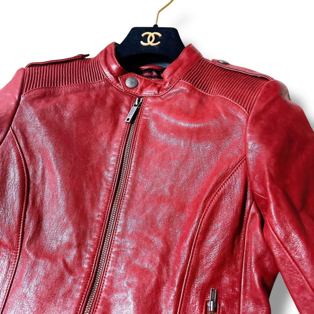 シェビニオン シングルライダース レザージャケット バイク女子 赤