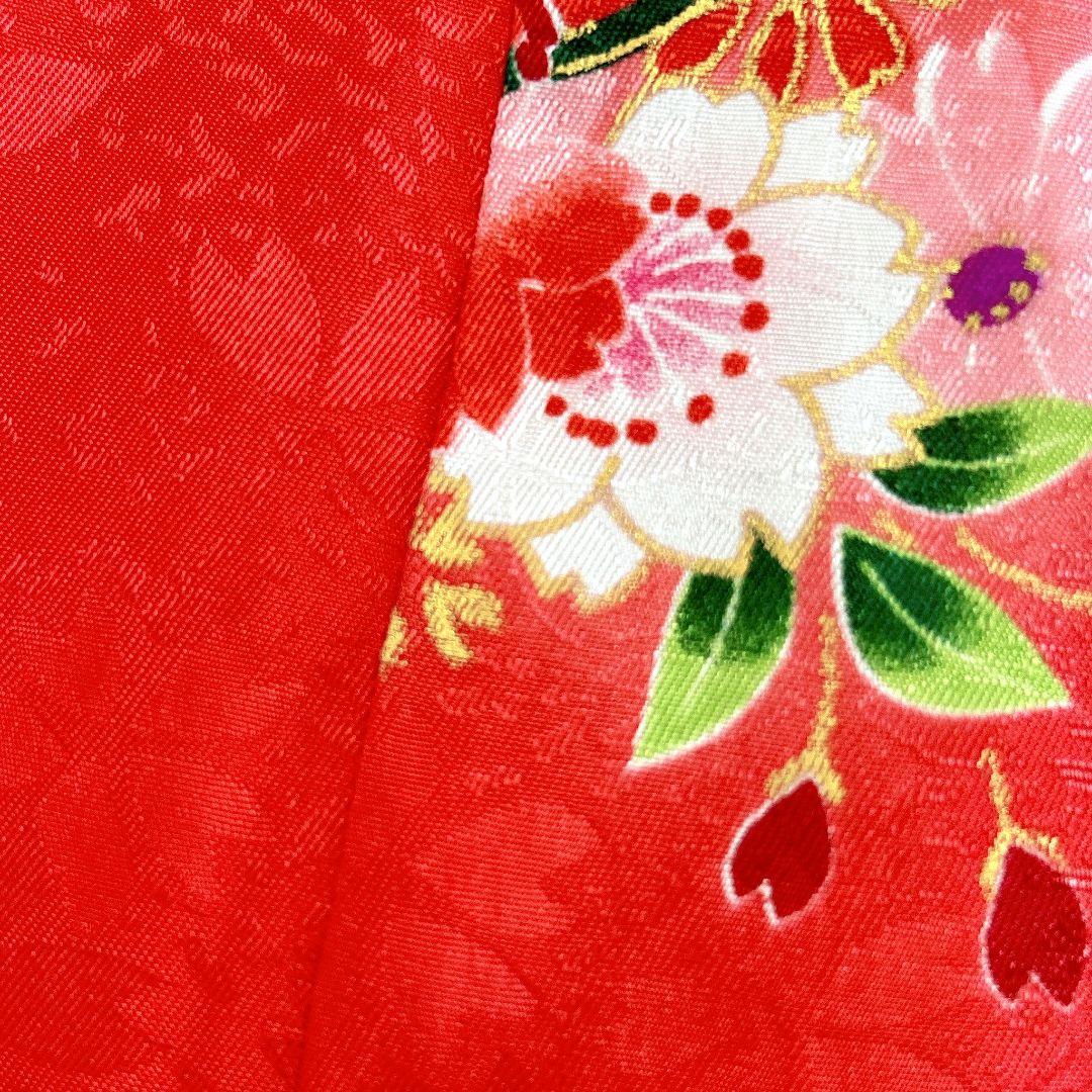 美品　七五三　３歳女の子　長着＆被布＆長襦袢＆小物　白×赤　地紋　桜鼓菊うさぎ