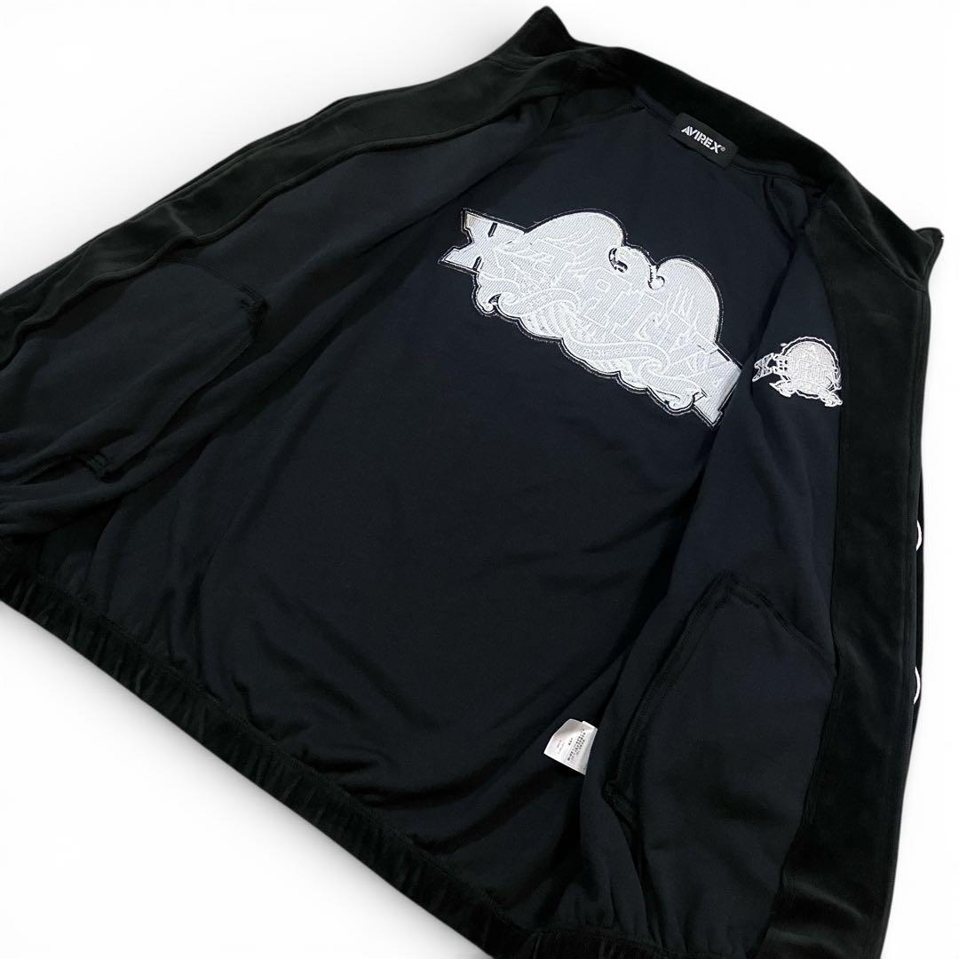AVIREX ベロア トラックジャケット 黒 セットアップ 上下 ロゴ 刺繍 L