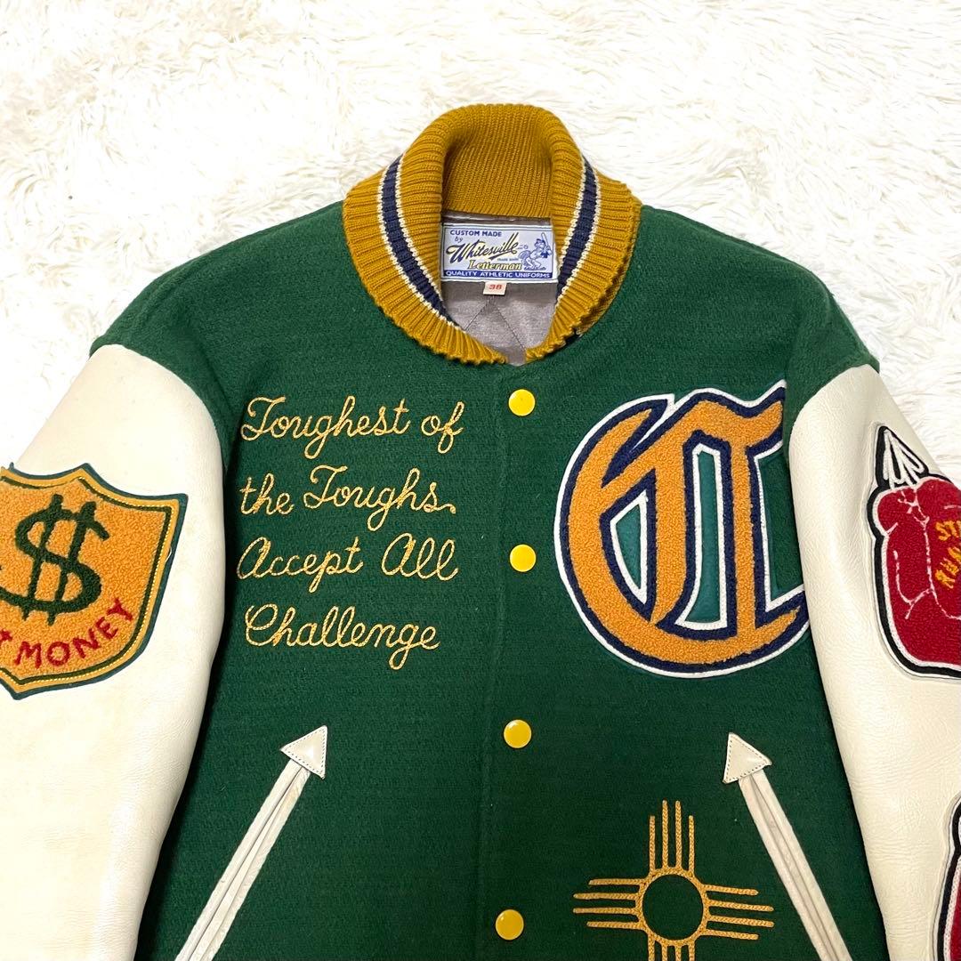 Whitesville スタジャン 38 M相当 袖レザー ボクシングモチーフ