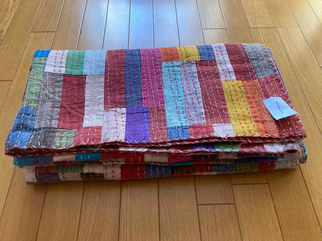 インド　パッチワーク　カンタ　ダブルサイズ　ベッドカバー　1