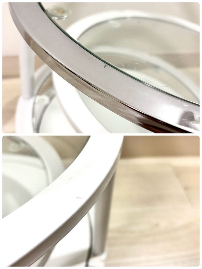 希少カラー（クローム×ホワイト） ミッドセンチュリー　ラウンドテーブル　4段