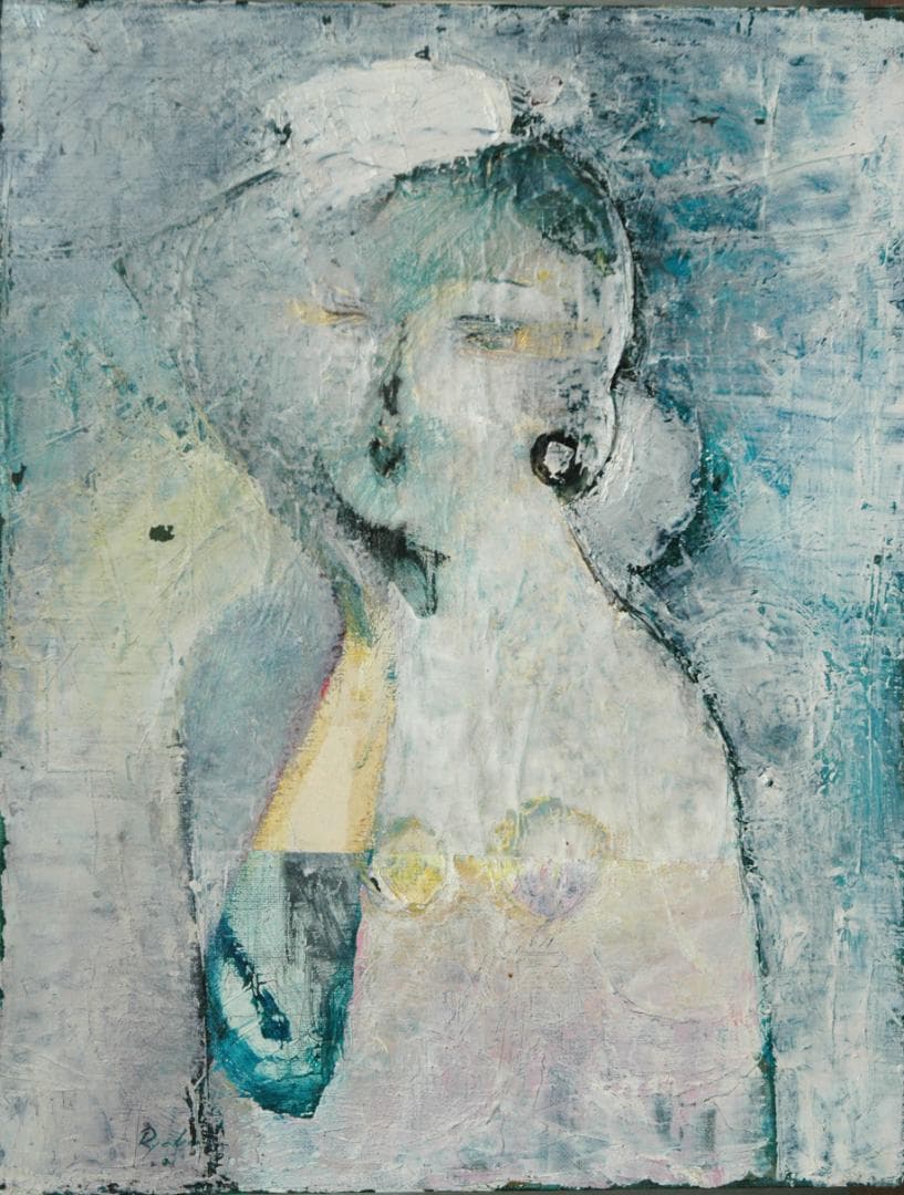 油絵 菅家令子 絵 絵画インテリア 額付(白) uF6-071802 人物 女性