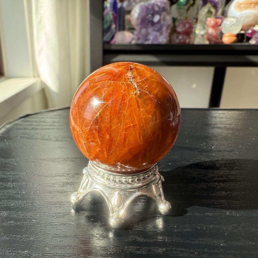 天然石ルチルクォーツのスフィア　丸玉　置物NO.120501