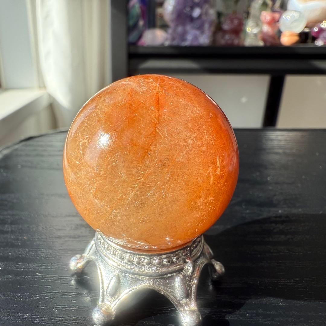 天然石ルチルクォーツのスフィア　丸玉　置物NO.120501