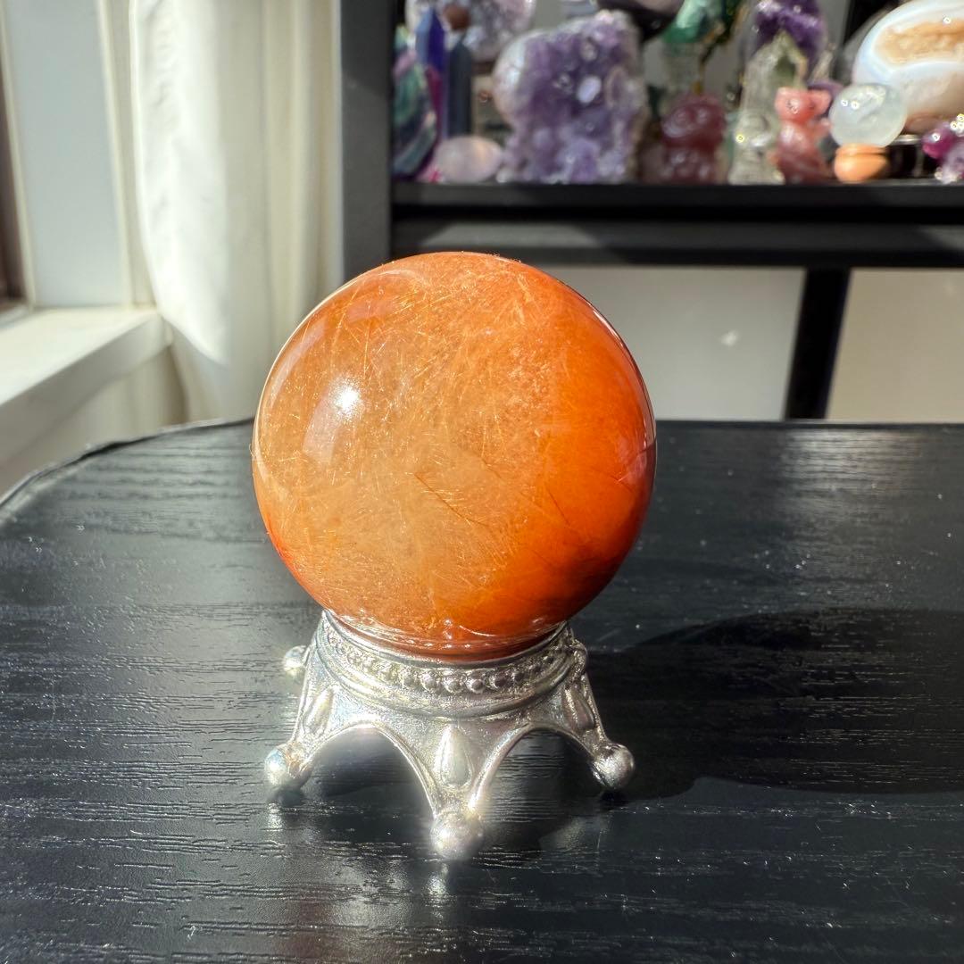 天然石ルチルクォーツのスフィア　丸玉　置物NO.120501