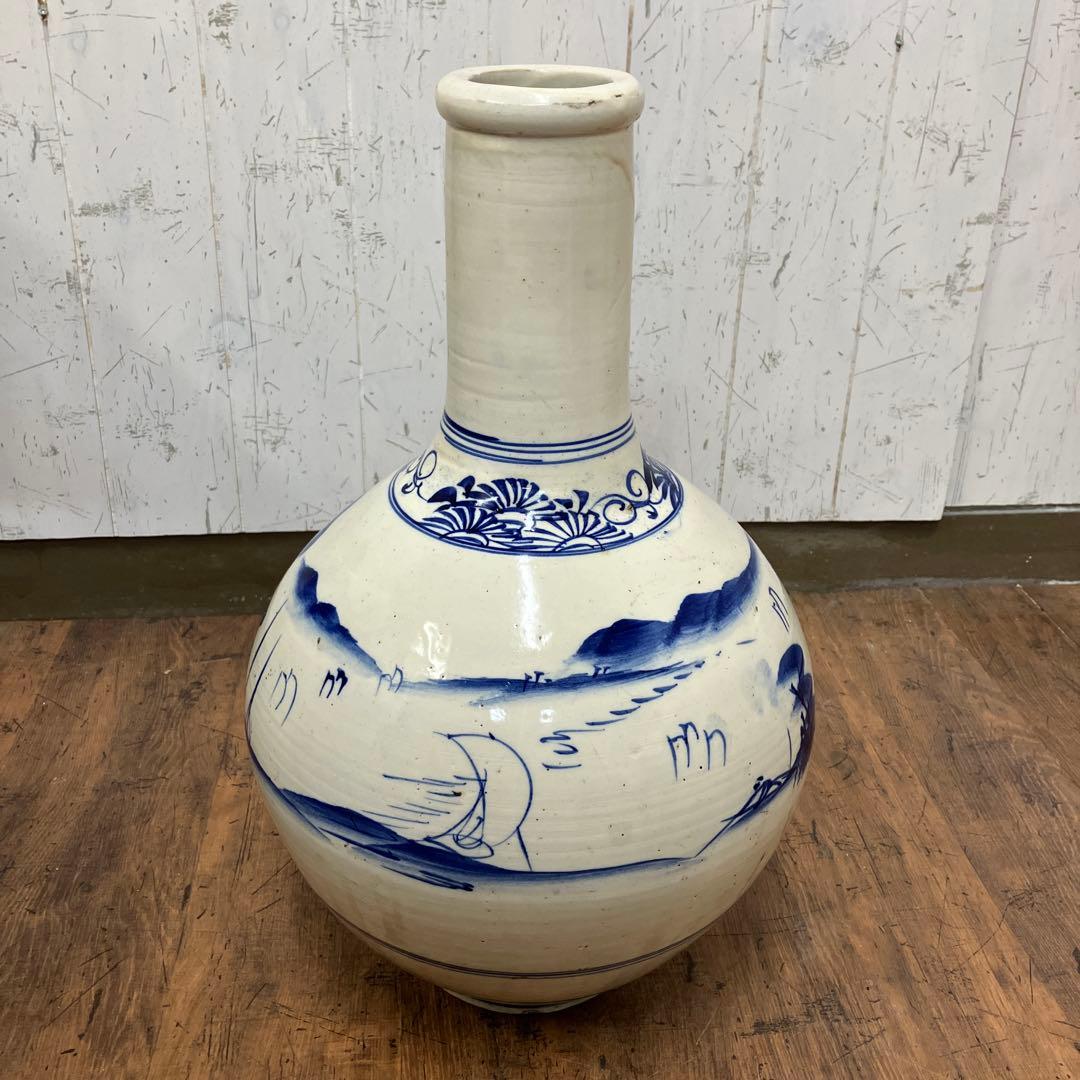 C-5 昭和レトロ 特大 染付 山水画 飾り壺 花瓶 骨董 古美術 インテリア