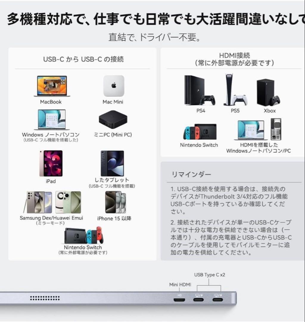 モバイルモニター 4k 13.4 インチ IGZOスクリーン