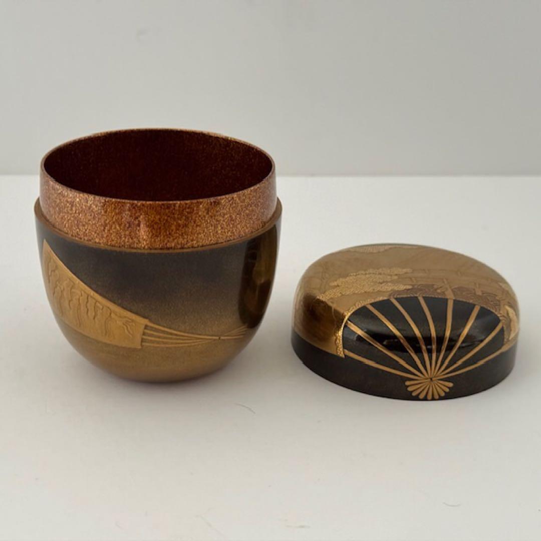 茶道具 裏千家 鵬雲斎 大宗匠 在判箱 扇面蒔絵大棗 柳橋 常庵造 茶道