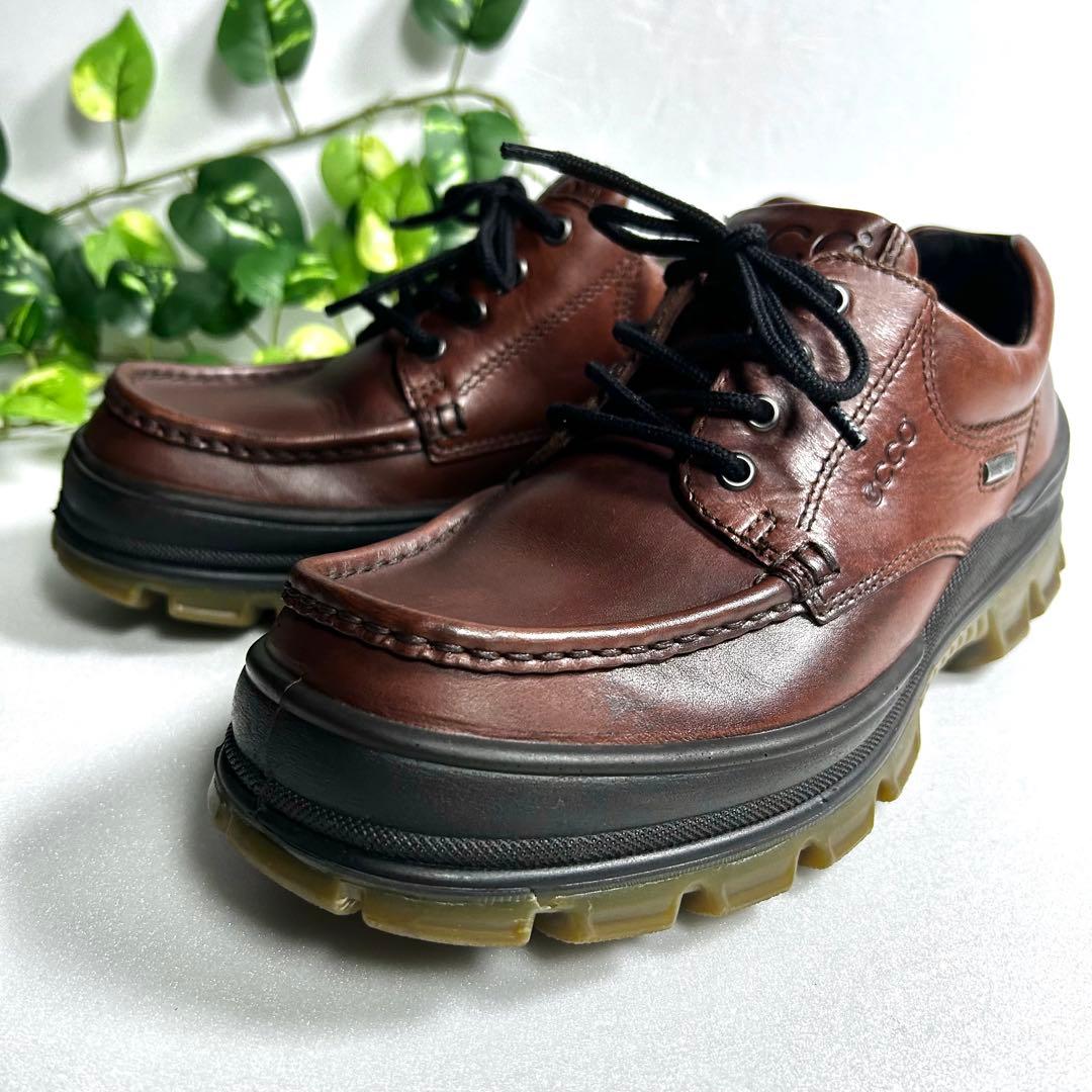 極美品 ECCO 日本製 ゴアテックス モックトゥシューズ ブラウン 防水 革靴