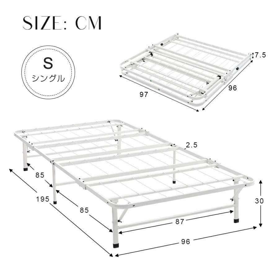 折りたたみ可能パイプベッド　シングルサイズ　組み立て簡単　一人暮らし　BLACK