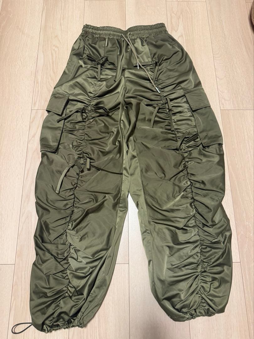 パンツ poppy gather ribbon cargo pants (khaki)