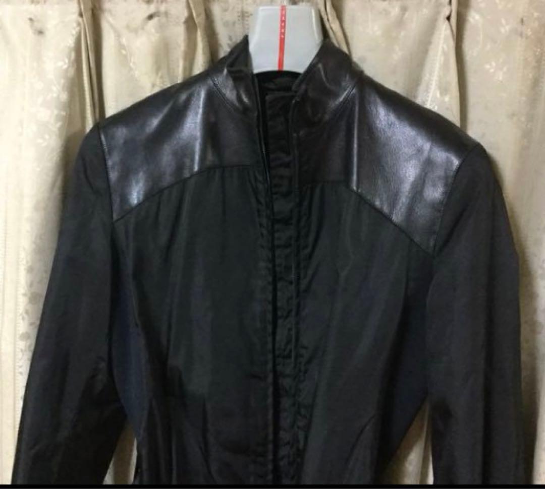PRADA レザー&ナイロン ライダース ハーフジャケット 黒 40