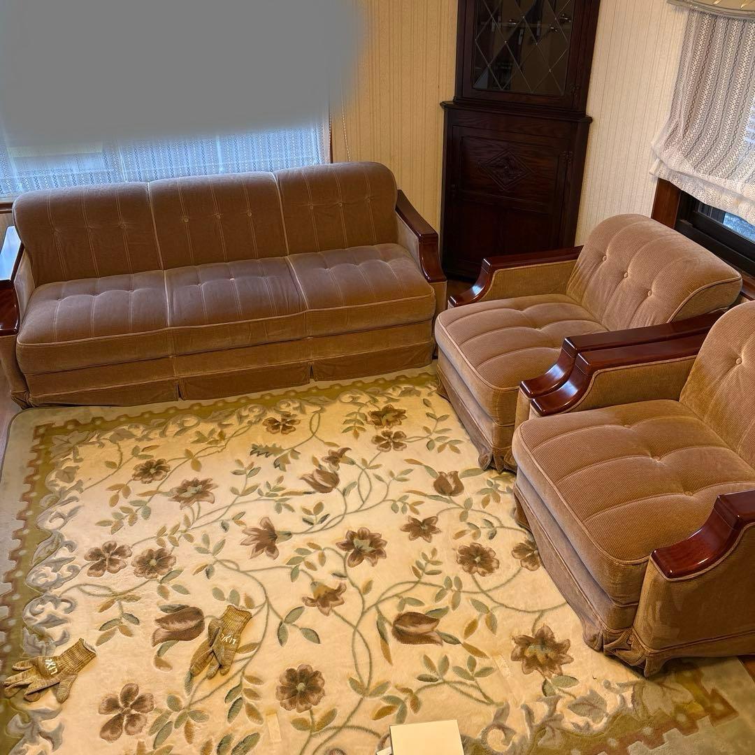 ③美品！昭和レトロ マルニ木工3人掛けソファ ビンテージ オールド コーデュロイ