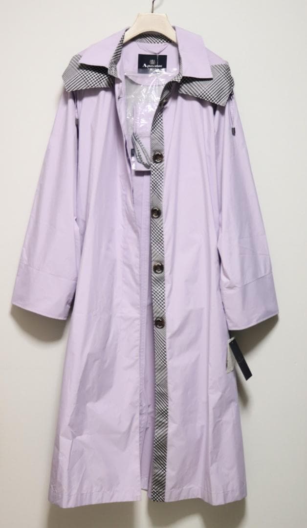 新品【アクアスキュータム】レインコート フード脱着可 M-L きれいなラベンダー