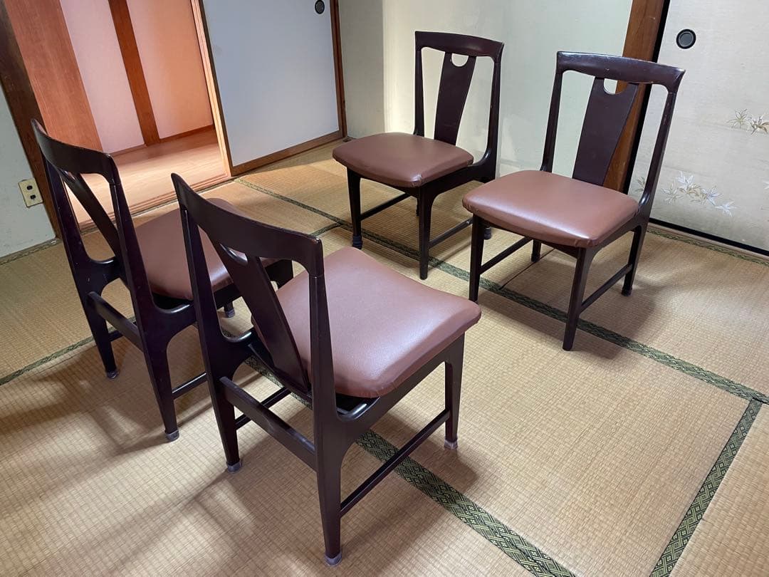 マルニ木工　昭和レトロ　ダークブラウン木製ダイニングテーブルと椅子　アンティーク