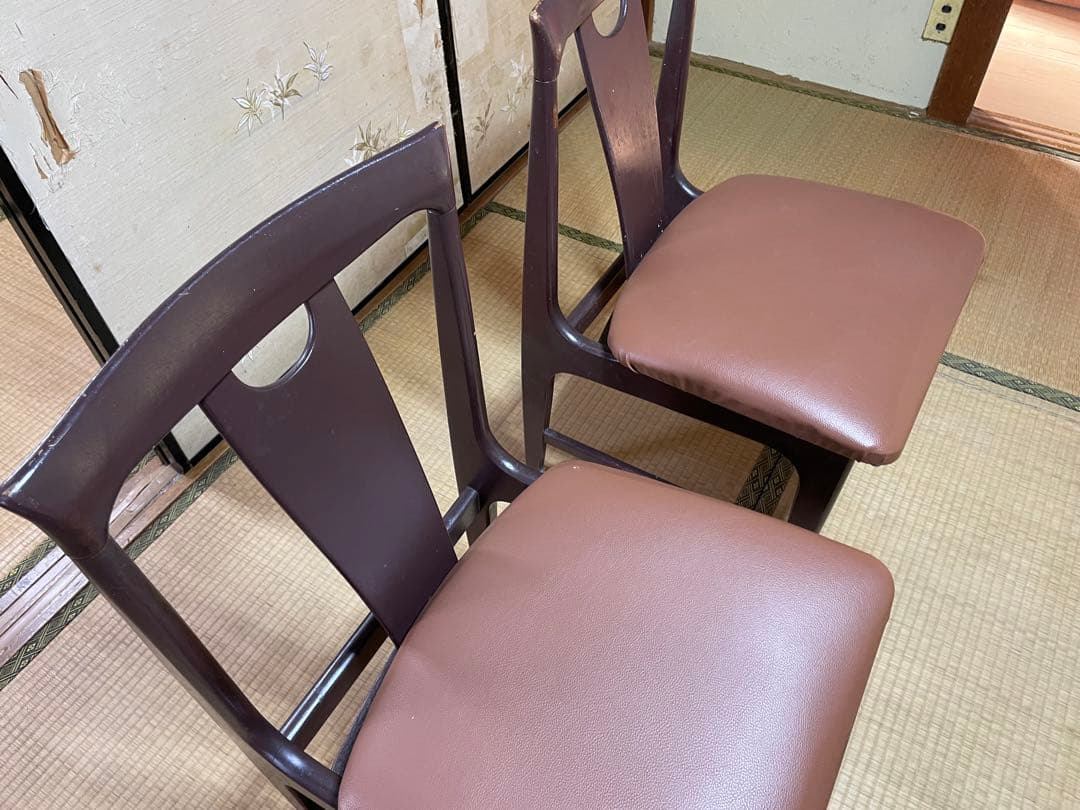 マルニ木工　昭和レトロ　ダークブラウン木製ダイニングテーブルと椅子　アンティーク