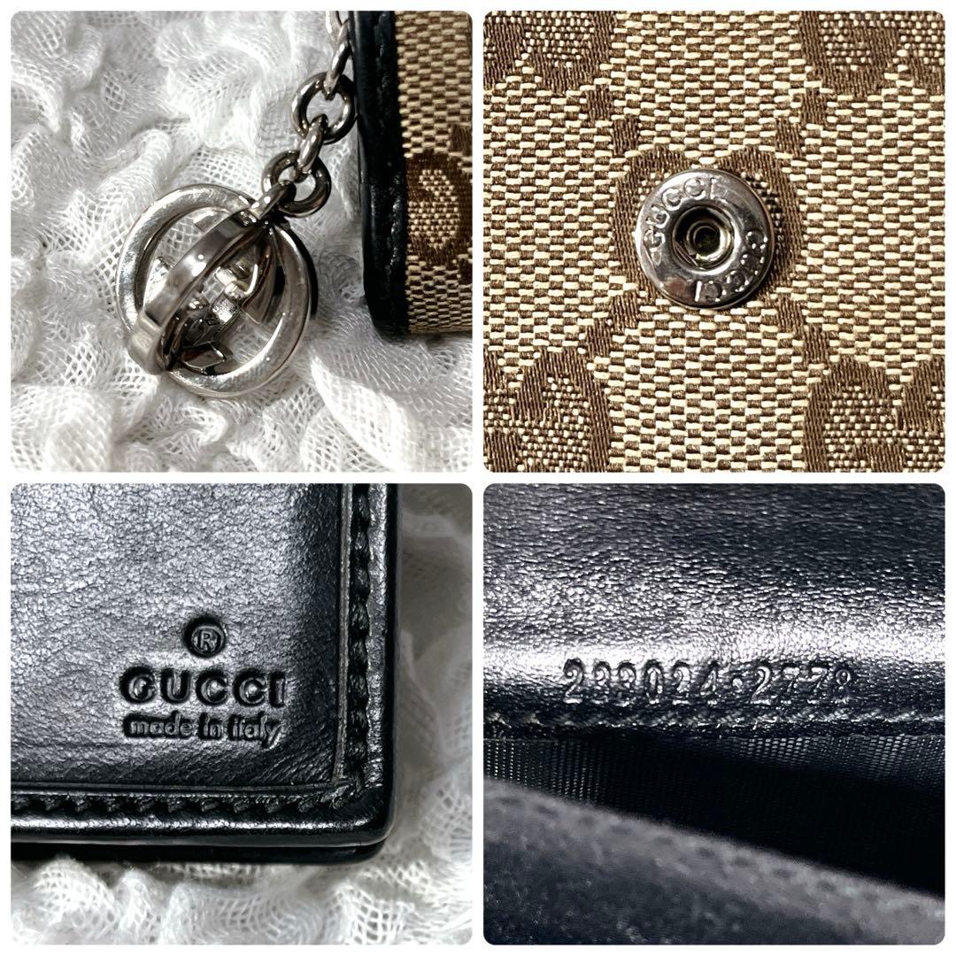 希少✨グッチ　長財布　キャンバス　ラウンドファスナー　GG柄　チャーム　インター