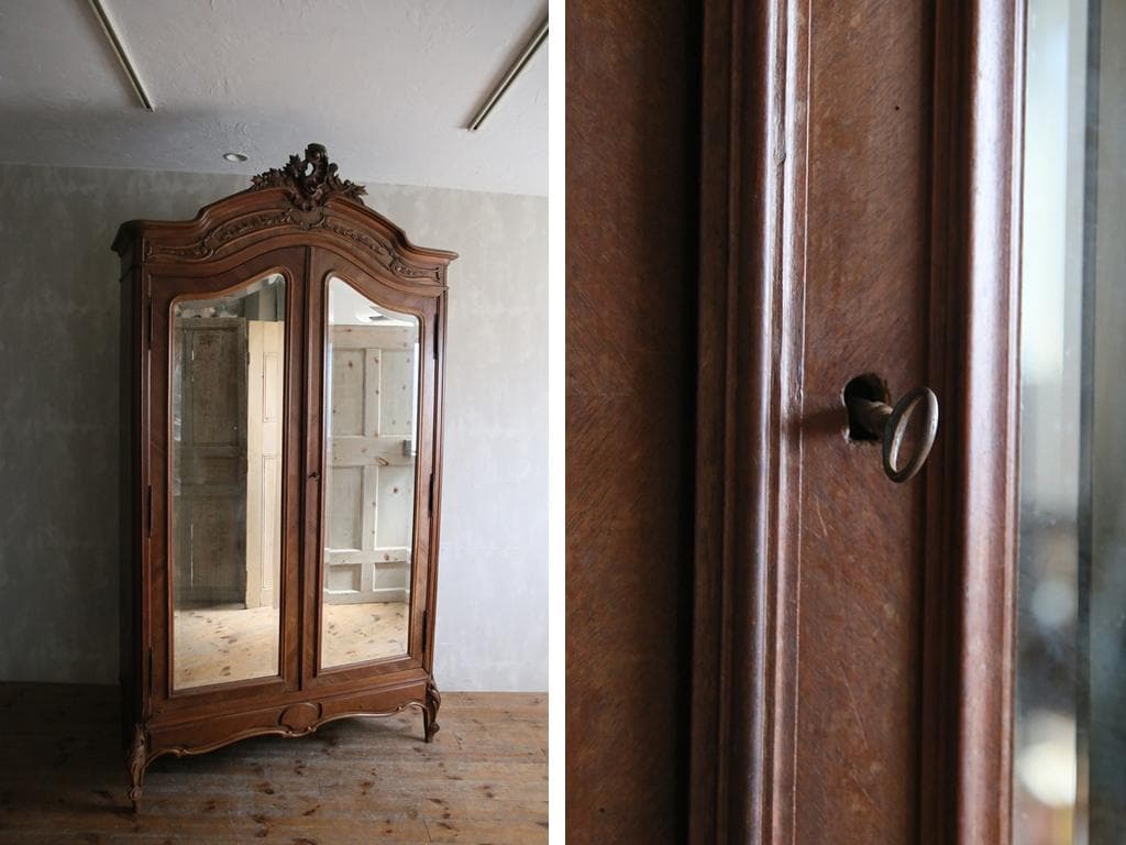 フランスアンティーク木製アルモワールキャビネット/ワードローブ食器棚75-237