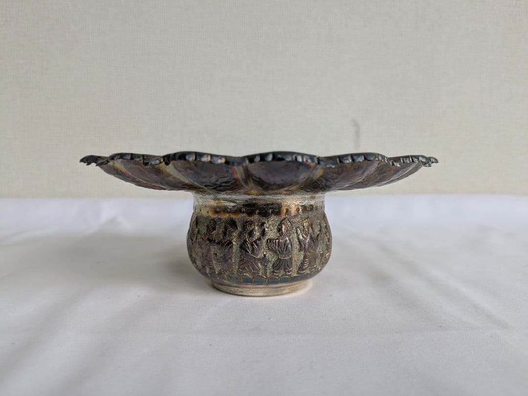 アンティーク ロシア製シルバー コンポート皿 花型 装飾皿 工芸品 小物入れ