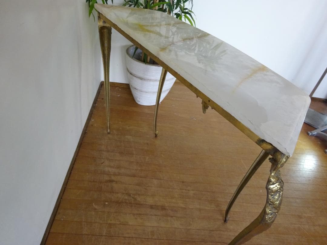 イタリア　バロック/ロココ様式　大理石天板　真鍮　猫脚　コンソールテーブル