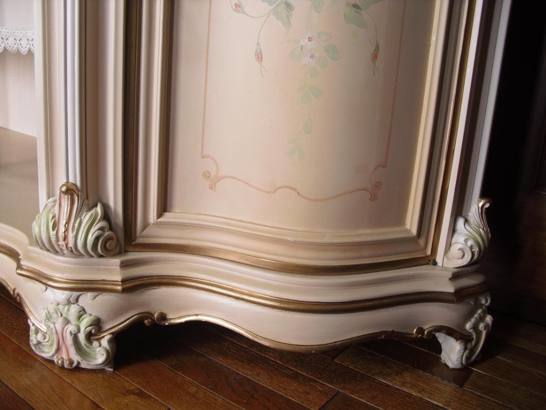 イタリア製 ロココ様式 サイドボード/キャビネット☆白家具 コンソール/飾り棚