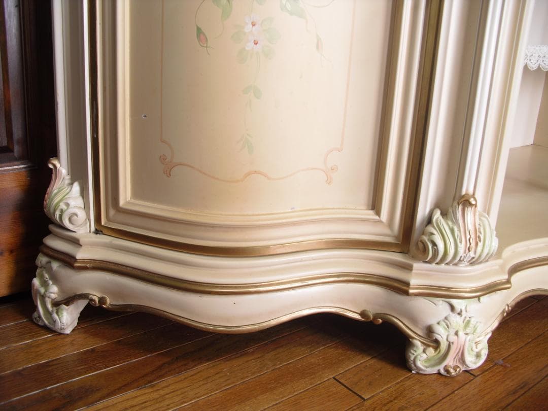 イタリア製 ロココ様式 サイドボード/キャビネット☆白家具 コンソール/飾り棚