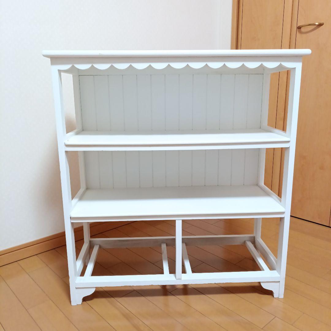 バスケット付3段フリルキャビネット　フレンチカントリー　可愛い　収納　木製　白
