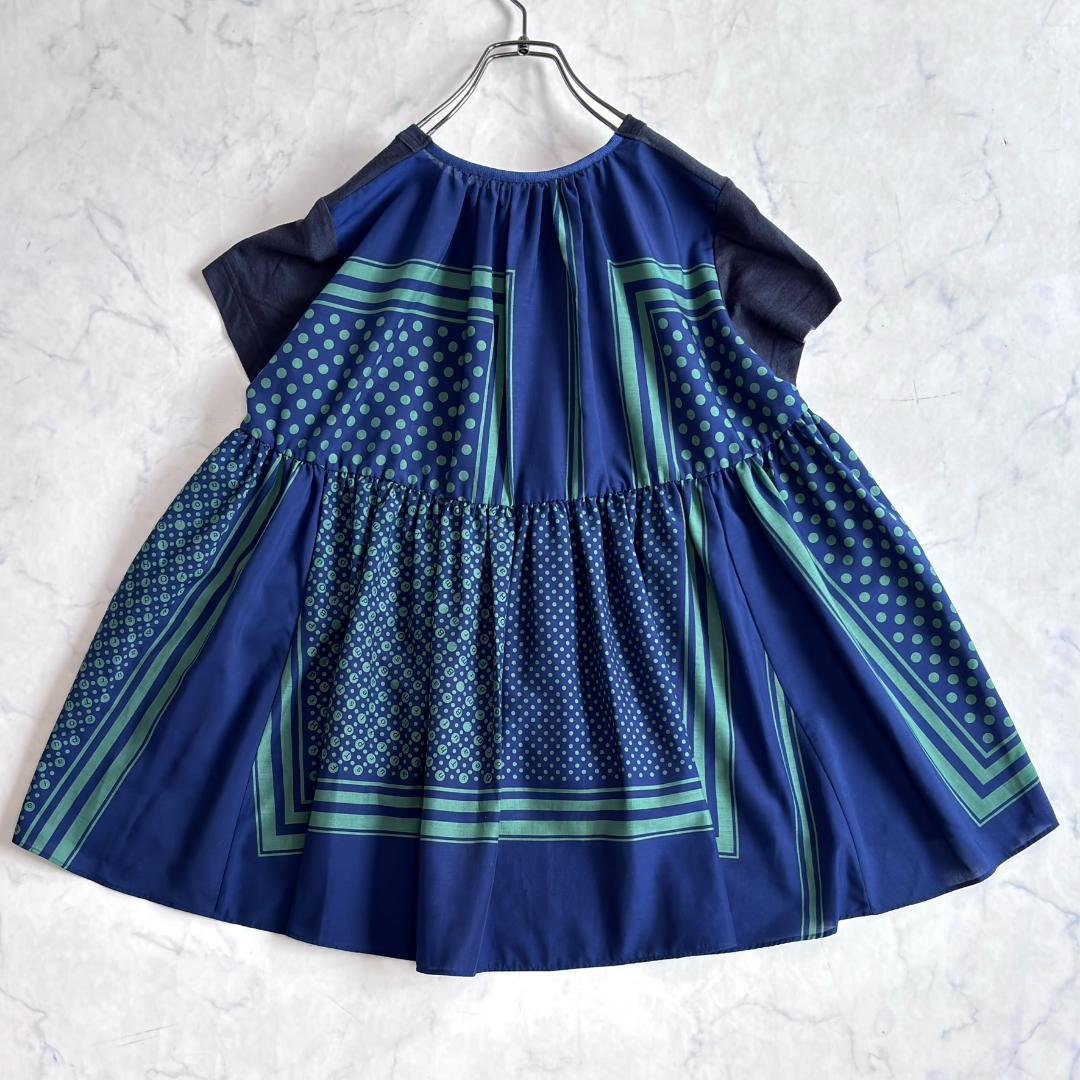 サカイ リネン 切替 半袖カットソー ネイビー サイズ3 ub9