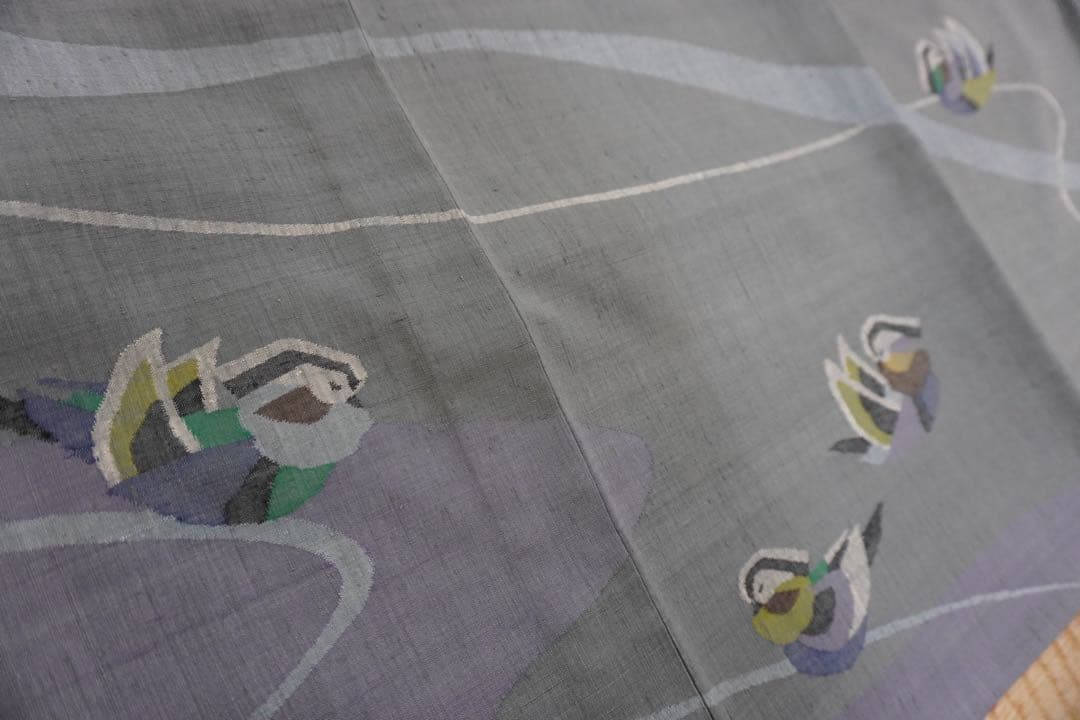 b*r様 オシドリ柄紬の付下げ（単衣仕立て）