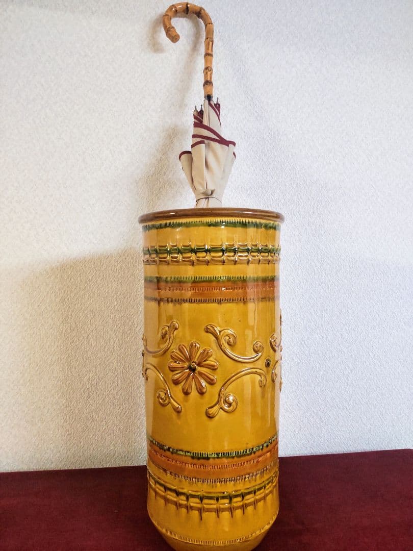 傘立て●イタリア製 陶器製 傘立て ●イエロー 花模様 ハンドメイド