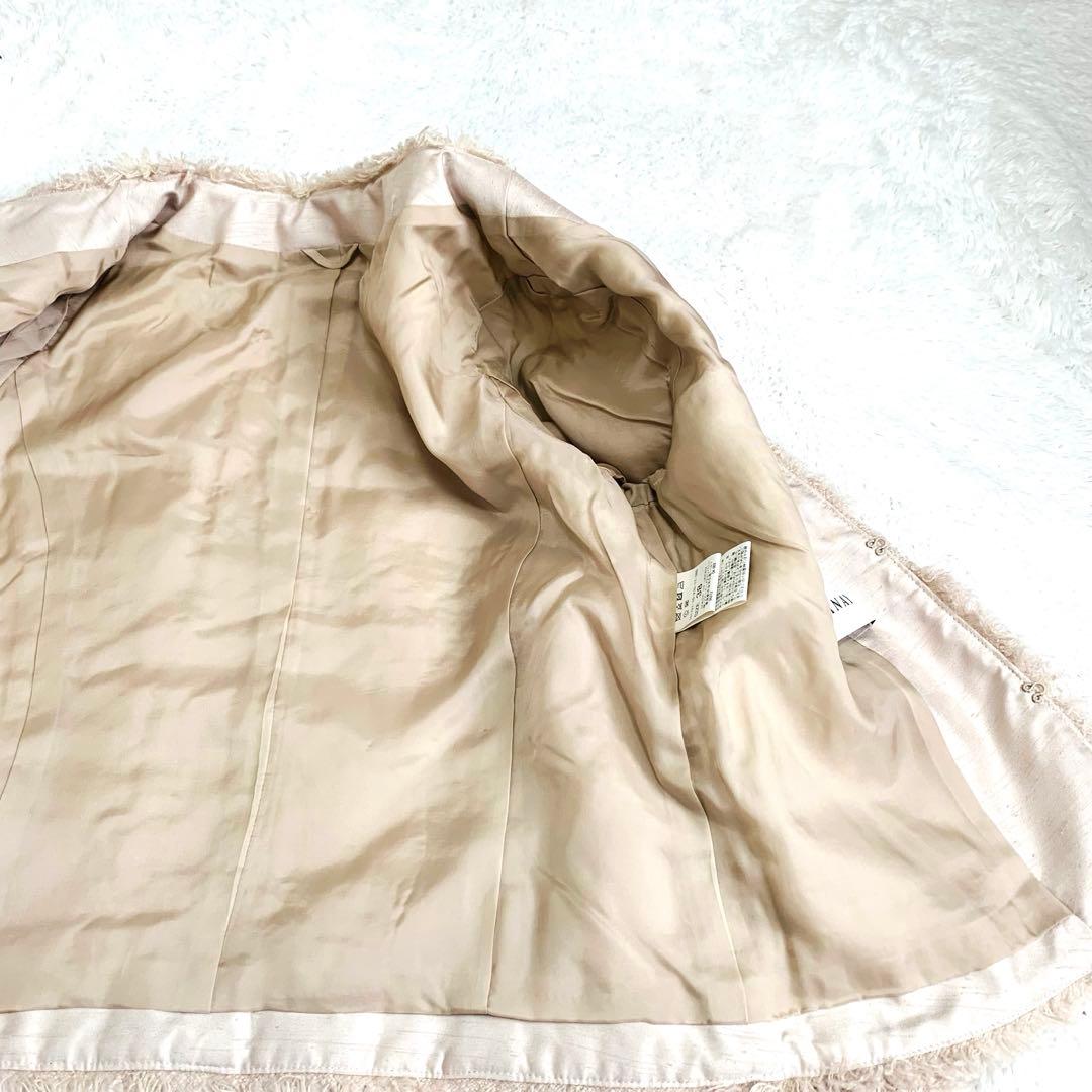 【美品】アナイ ANAYI ツイード ノーカラー ジャケット ピンクベージュ